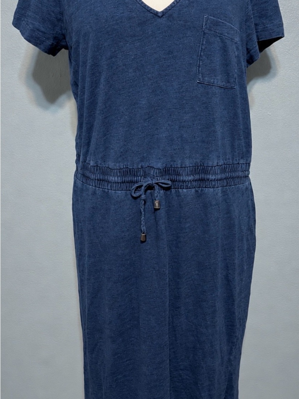 Boden Navy Blue Maxi Dress Short Sleeve Drawstring Waist Casual Coastal 14R
